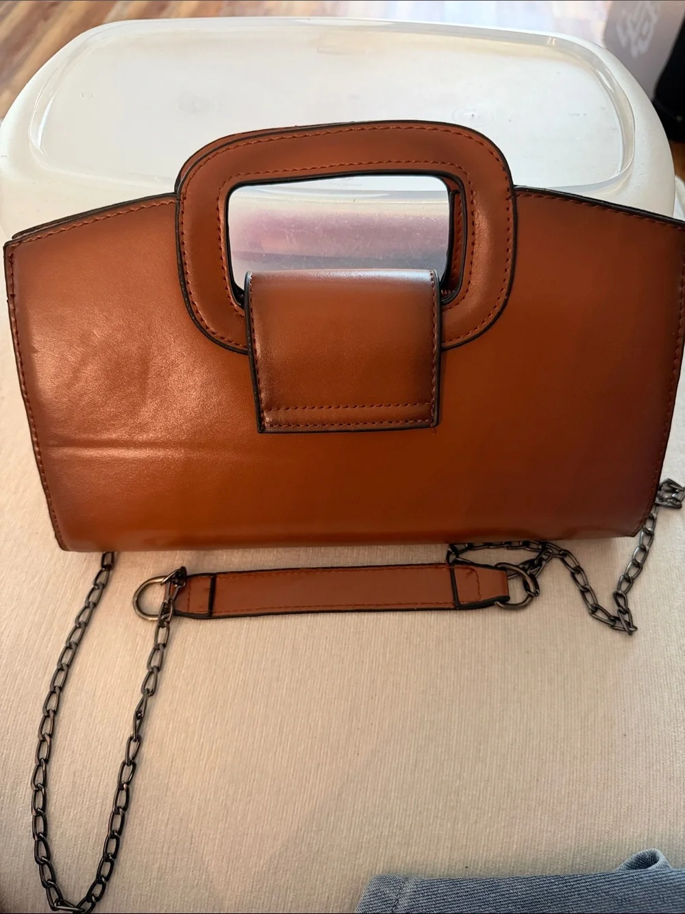 Structured Tan Leather Satchel with Top Handle